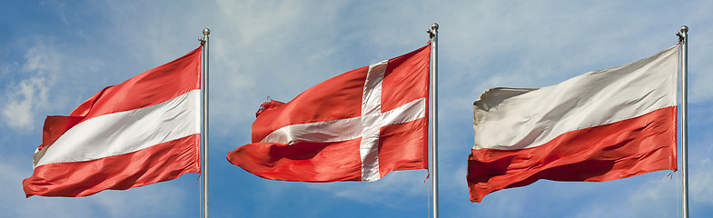 Image showing flag collection - austria, denmark and turkey