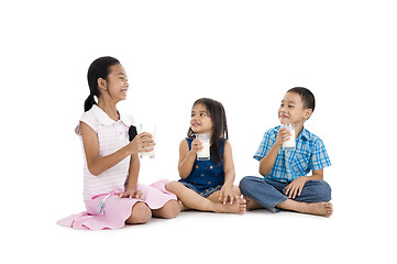 Image showing siblings drinking milk