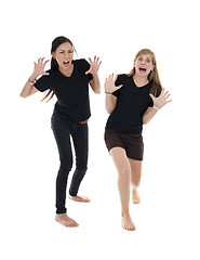Image showing asian and caucasin woman with funny pose