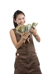 Image showing pretty woman happy with lots of money