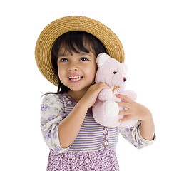 Image showing cute little girl with pink teddy bear
