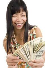 Image showing happy woman with lots of money