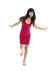 Image showing Asian woman in action on one leg