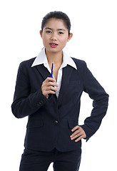 Image showing confident business woman with pen