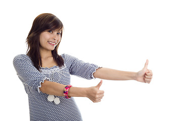 Image showing woman with two thumbs up