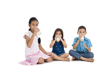 Image showing siblings drinking milk