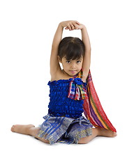 Image showing little girl with arms up und tongue out