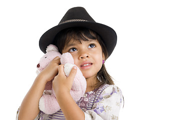 Image showing cut girl hugging teddy bear