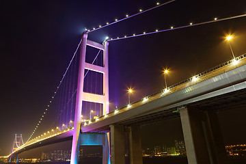 Image showing night scene of Tsing Ma bridge