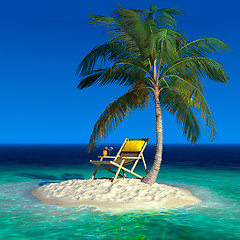 Image showing A small tropical island with a beach chaise longue