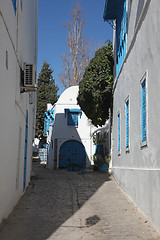 Image showing Sidi Bou Said - typical building with white walls, blue doors and windows