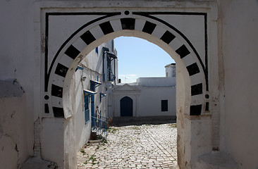 Image showing Sidi Bou Said - typical building with white walls, blue doors and windows