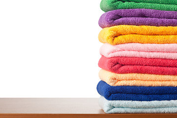 Image showing Stack of colorful microfiber towels