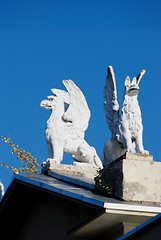Image showing Two griffin sculptures 