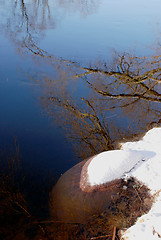 Image showing Rock covered with snow and reflections 