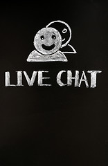 Image showing Live chat button with human figures drawn with chalk