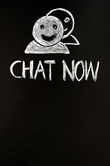 Image showing Chat online button with human figures drawn with chalk