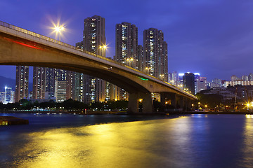 Image showing bridge over the sea in Hong Kong