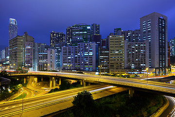 Image showing Hong kong downtown with traffic at night