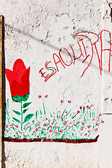 Image showing Graffiti on the white wall in Essaouira