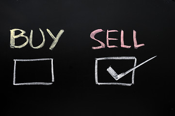 Image showing Buy or sell check boxes on blackboard