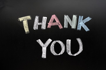 Image showing Thank you - text written with chalk on blackboard