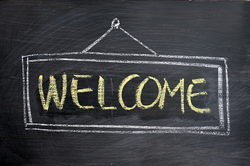 Image showing Welcome - word written on blackboard