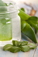 Image showing aloe vera juice with fresh leaves