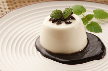 Image showing Panna Cotta with chocolate and vanilla beans