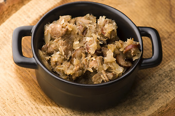 Image showing traditional polish sauerkraut (bigos) with mushrooms and plums f