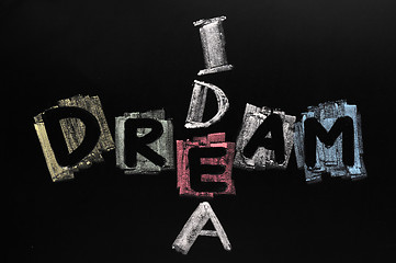 Image showing Dream and idea written in colorful chalk