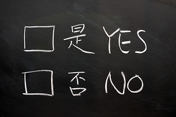 Image showing Yes and no check boxes written on a blackboard