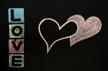 Image showing Love drawn in chalk on a chalkboard 