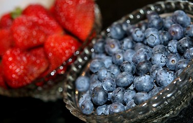 Image showing Dish of blueberries and strawberries