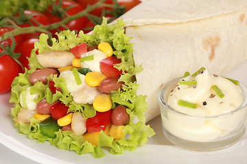 Image showing Chicken Wrap Sandwich with dip