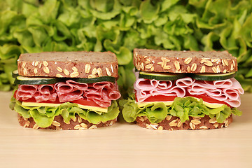 Image showing Sandwiches with salami and ham
