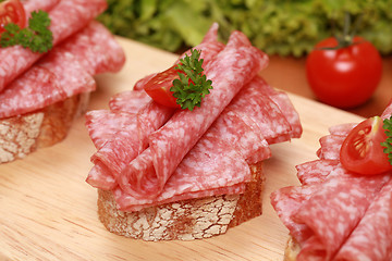 Image showing Fingerfood with salami