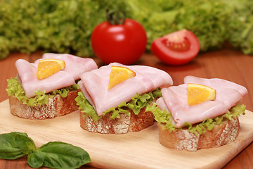 Image showing Fingerfood with ham