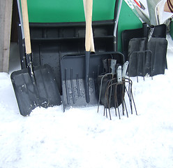 Image showing shovels and pitchforks