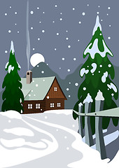 Image showing Illustration of house in snow forest