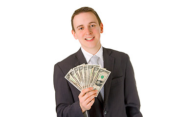 Image showing Businessman holding dollar banknotes