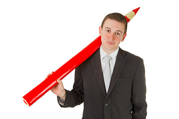Image showing Freindly businessman with red pencil