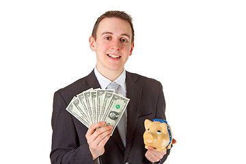 Image showing Businessman holding dollar banknotes