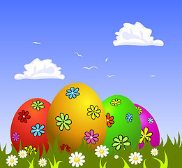 Image showing Colorful Easter eggs on grass