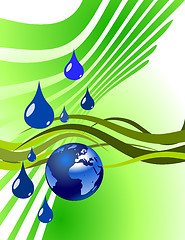 Image showing Earth globe and water drops