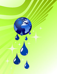 Image showing Earth globe and water drops