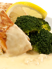 Image showing Salmon with broccoli and creamed lemon shrimp sauce