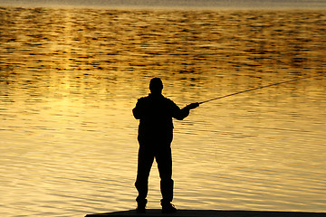 Image showing Fishing at sunset