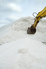 Image showing Excavator digging pile salt