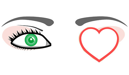 Image showing Green eye with valentines love heart. Vector